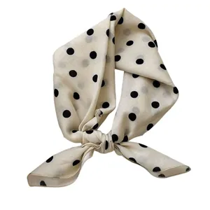 Elegant retro cream polka dot cotton linen square scarf for neck or hair styling accessory.