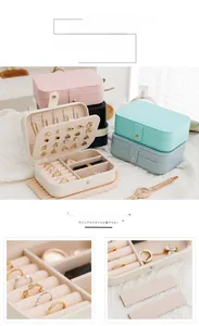 Detail of the multi-compartment interior for rings and earrings in a portable jewelry box.