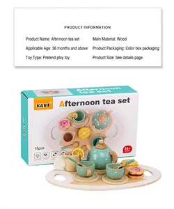 Premium wooden simulation afternoon tea set toy for kids role play with color gift box