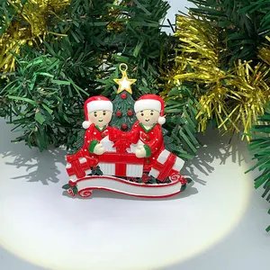 Personalized DIY Christmas hanging ornament featuring two characters with Santa hats