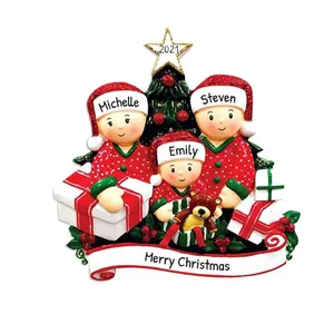 Personalized family of three Christmas ornament with bear and star detail