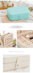Close-up detail of portable double-layer jewelry box with ring and earring compartments