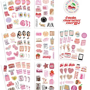 Pink Bookish Waterproof Stickers For Book Lovers Decorative Decals For Kindle Laptop Journal Stationery Scrapbooking