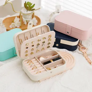 Double-layer portable leather jewelry organizer for rings earrings and necklaces