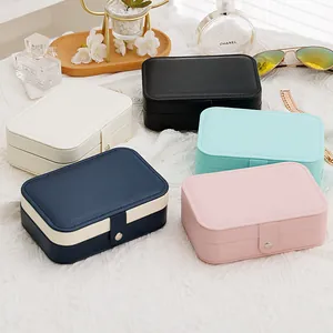 Portable double-layer jewelry storage boxes in multiple colors for rings and earrings