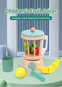 Children's wooden fruit blender toy set with play food accessories for role-playing