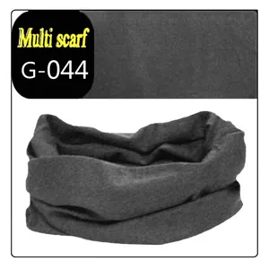 Close-up detail of a dark grey seamless outdoor neck gaiter and magic headscarf
