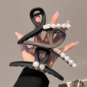 Pince à Cheveux Crabe Grande Mate Élégante pour Femmes Avec Perle Artificielle et Strass Accessoire de Coiffure pour Cheveux Épais