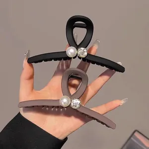 Grande pince à cheveux mate élégante avec perle et strass pour cheveux épais accessoires
