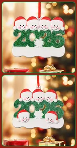 Close-up detail of 2026 personalized family snowman resin hanging Christmas tree ornaments