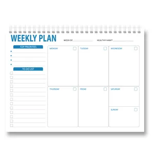 Minimalistischer Wochenplaner mit Spiralbindung, To-Do-Liste und Fokusbereichen für Effizienz