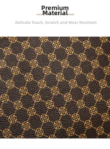 Close-up of premium synthetic leather with classic luxury monogram pattern