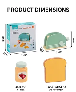Detailed dimensions for wooden toaster toy set with bread and jam accessories