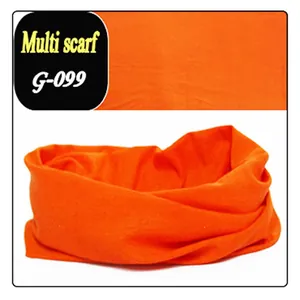Detailed macro view of a solid orange seamless multifunctional magic outdoor scarf.