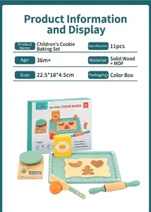 Detailed specifications of the 11-piece wooden cookie maker toy set for kids role play