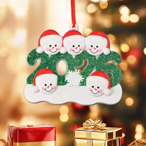 Personalized 2026 family of five snowmen resin Christmas tree hanging ornament