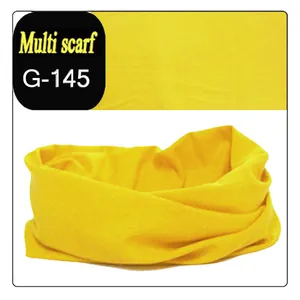 Vibrant yellow multi-functional seamless magic scarf for outdoor cycling and neck protection.