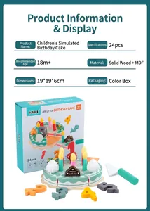 24-piece wooden birthday cake toy set with candles and numbers for kids