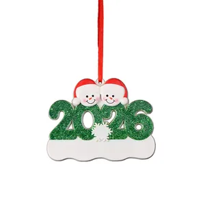 Personalized 2026 snowman Christmas tree hanging resin ornament with red ribbon for family DIY