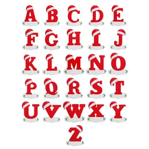 26 Ornamenti natalizi rossi personalizzati con lettere A-Z e cappelli di Babbo Natale