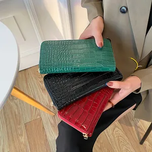 Bolso de Mano Largo con Relieve de Cocodrilo para Mujer Cartera de Negocios de Cuero PU de Moda Bolso de Gran Capacidad con Cremallera