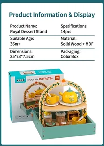 Detailed view of 14-piece wooden royal tea and dessert playset for early education role play