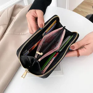 Cartera larga para mujer de cuero PU negro con gran capacidad y ranuras para tarjetas
