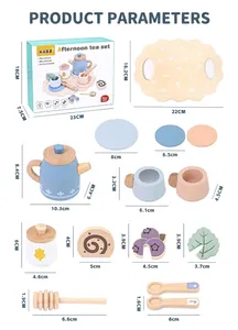 Detailed size guide for wooden children's tea set and accessories