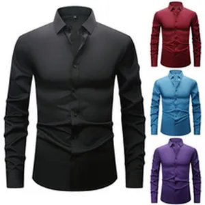Auswahl an Herren-Stretch-Business-Langarmhemden in Schwarz Burgunder Blau und Violett