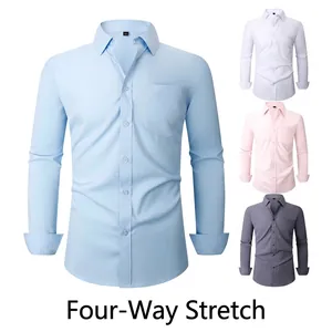Camisas de vestir de manga larga para hombre, corte entallado, en varios colores clásicos