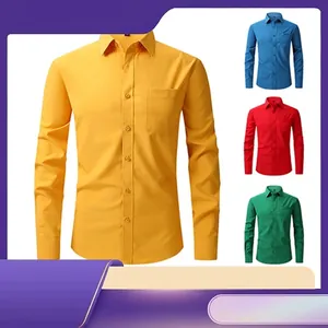 Detalle de camisa de vestir business para hombre slim fit de manga larga en varios colores