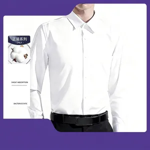 Vista detallada de una camisa de vestir clásica blanca de manga larga para hombre
