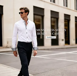 Slim Fit Herren Hemd in Weiß mit gemustertem Kragen und Manschetten