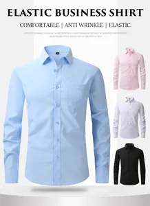 Men's slim fit long sleeve business shirt with chest pocket in multiple solid colors