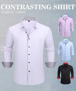 Camisas de hombre de manga larga con elasticidad en cuatro sentidos y puños en contraste.