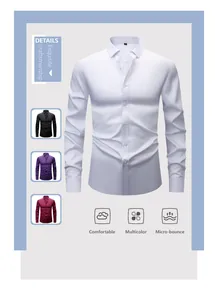 Men's wrinkle-resistant long-sleeve shirt detail featuring stretch fabric technology