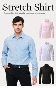 Men's professional stretch long sleeve shirt with pocket in various solid colors