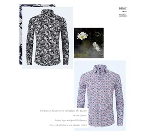 Vue détaillée de chemises à manches longues pour hommes avec imprimé floral marine