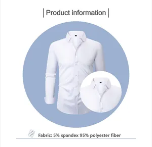 Détail d'une chemise stretch blanche pour homme avec infos sur la composition du tissu