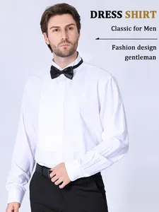 Classic white tuxedo shirt with pleated front detail and a sleek wingtip collar for men.