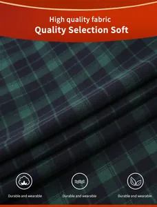Close-up view of soft green plaid fabric texture for fleece-lined winter shirt jacket