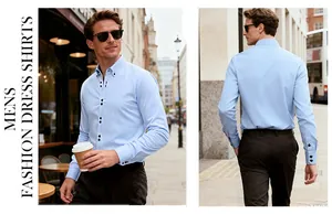 Vorder- und Rückansicht des hellblauen Slim-Fit-Stretch-Businesshemdes für Herren