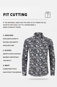 Vue détaillée de la coupe et de la couture d'une chemise à fleurs pour hommes.