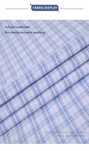 Macro vista della texture del tessuto a quadri blu e bianco per camicia da uomo