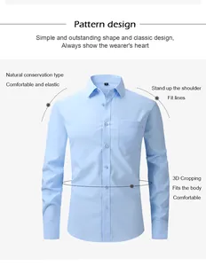 Detailed view of a light blue men's slim-fit dress shirt highlighting its 3D cropping