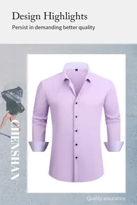 Light purple men's long-sleeve business shirt with patterned contrast collar and cuffs