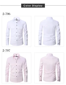 Men's wrinkle-resistant long sleeve business shirt color display in white and pink.
