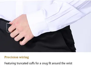 Detailed macro view of truncated cuffs on a crisp white formal business shirt for men