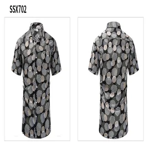 Front and back view of vintage geometric print short-sleeved Cuban collar beach shirt