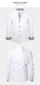 Vorder- und Rückansicht eines weißen Slim-Fit-Langarmhemdes mit gemusterten Details.